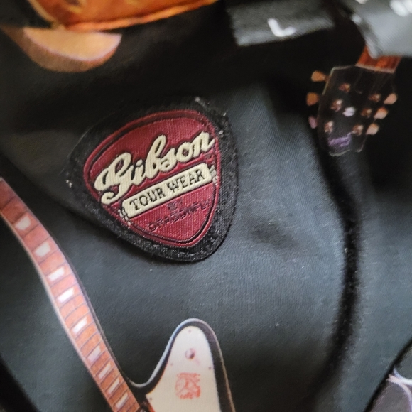 Dragonfly Gibson Tour Wear Shirt Mens L Black Guitar Print Button Down - Picture 6 of 6